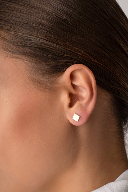 14k Gold Square Stud Earrings