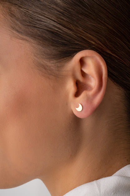 14k Gold Crescent Moon Stud Earrings