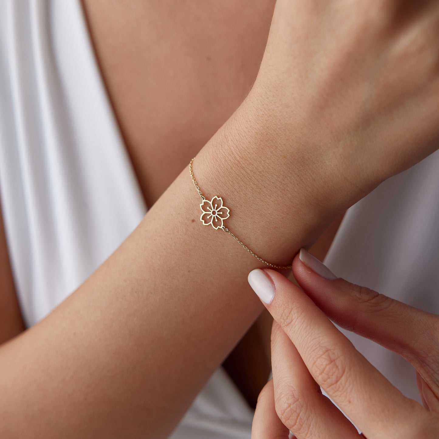 14K Gold Cherry Blossom Bracelet