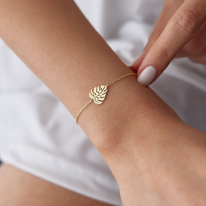 14K Gold Monstera Leaf Bracelet – Tropical Nature Charm