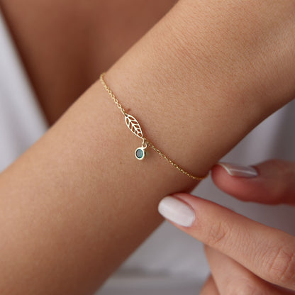 Leaf Bracelet – Gold Vermeil with Emerald Zircon Stone