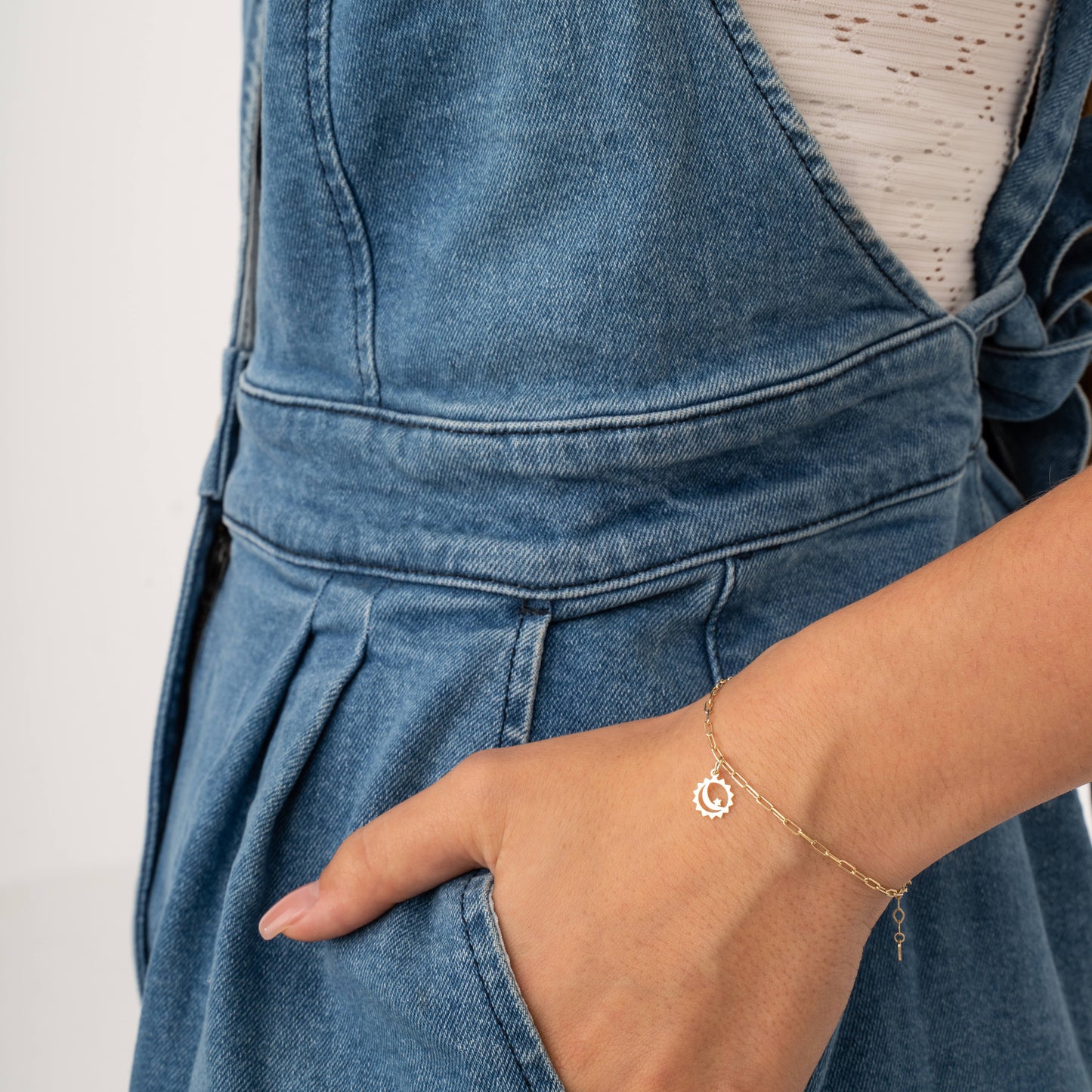 14k Gold Moon Sun Star Bracelet