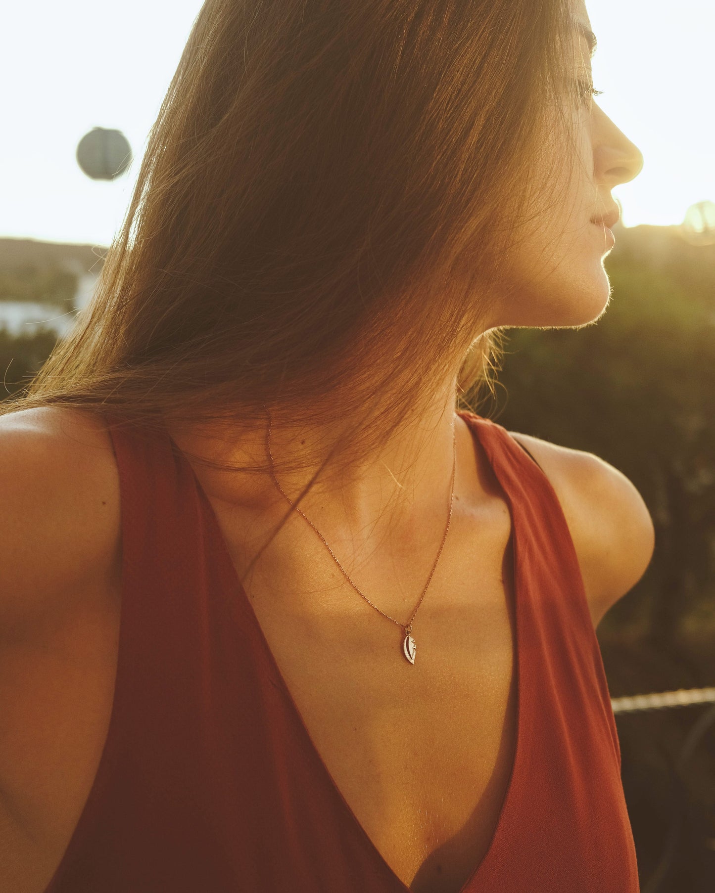 14k Gold Feather Necklace