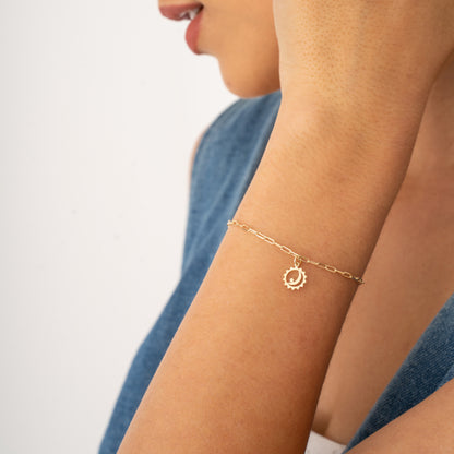14k Gold Moon Sun Star Bracelet