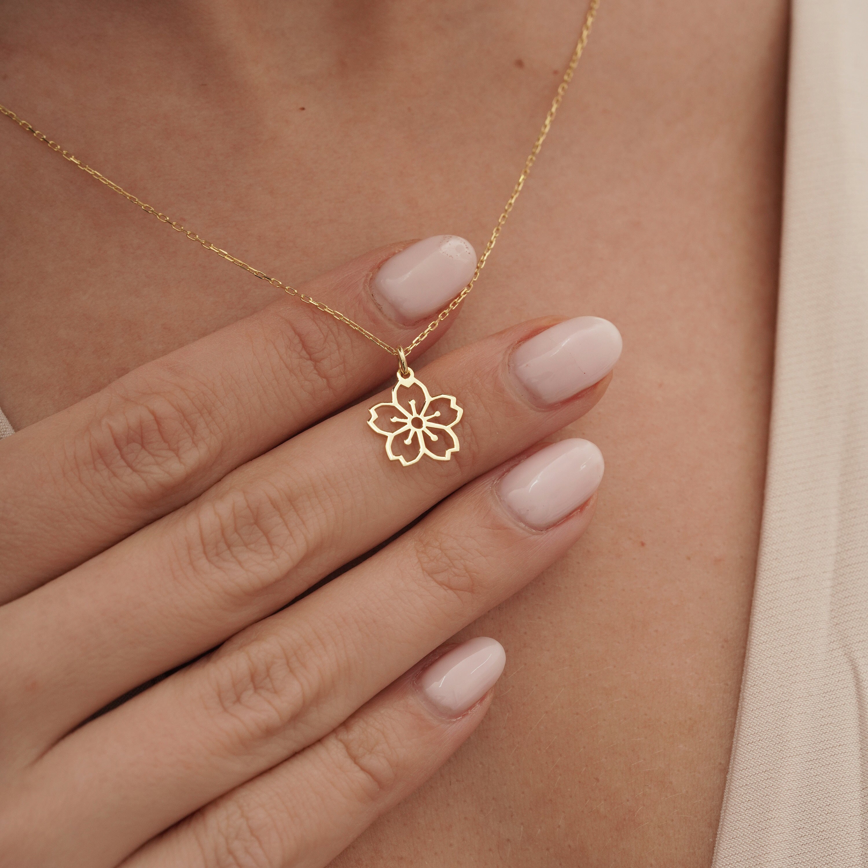 14k Gold Cherry Blossom Necklace Mild Jewerly LLC
