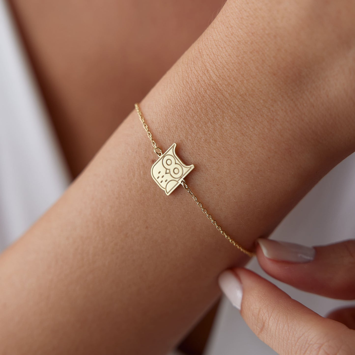 14K Gold Owl Bracelet – Wisdom & Intuition Charm