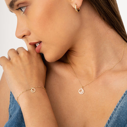 14k Gold Moon Sun Bracelet with Paperclip Chain