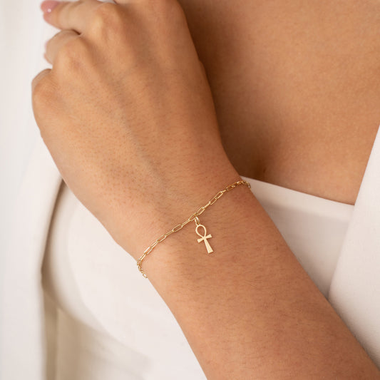 14k Gold Ankh Bracelet