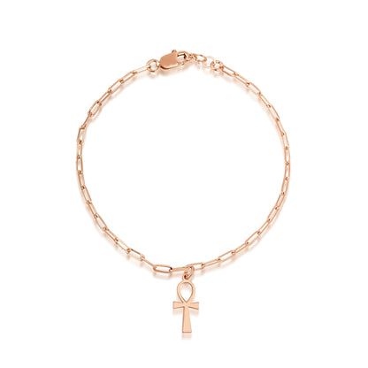 14K Gold Ankh Bracelet with Paperclip Chain – Symbol of Life & Strength