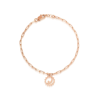 14K Gold Moon Sun Star Bracelet with Paperclip Chain – Celestial Jewelry