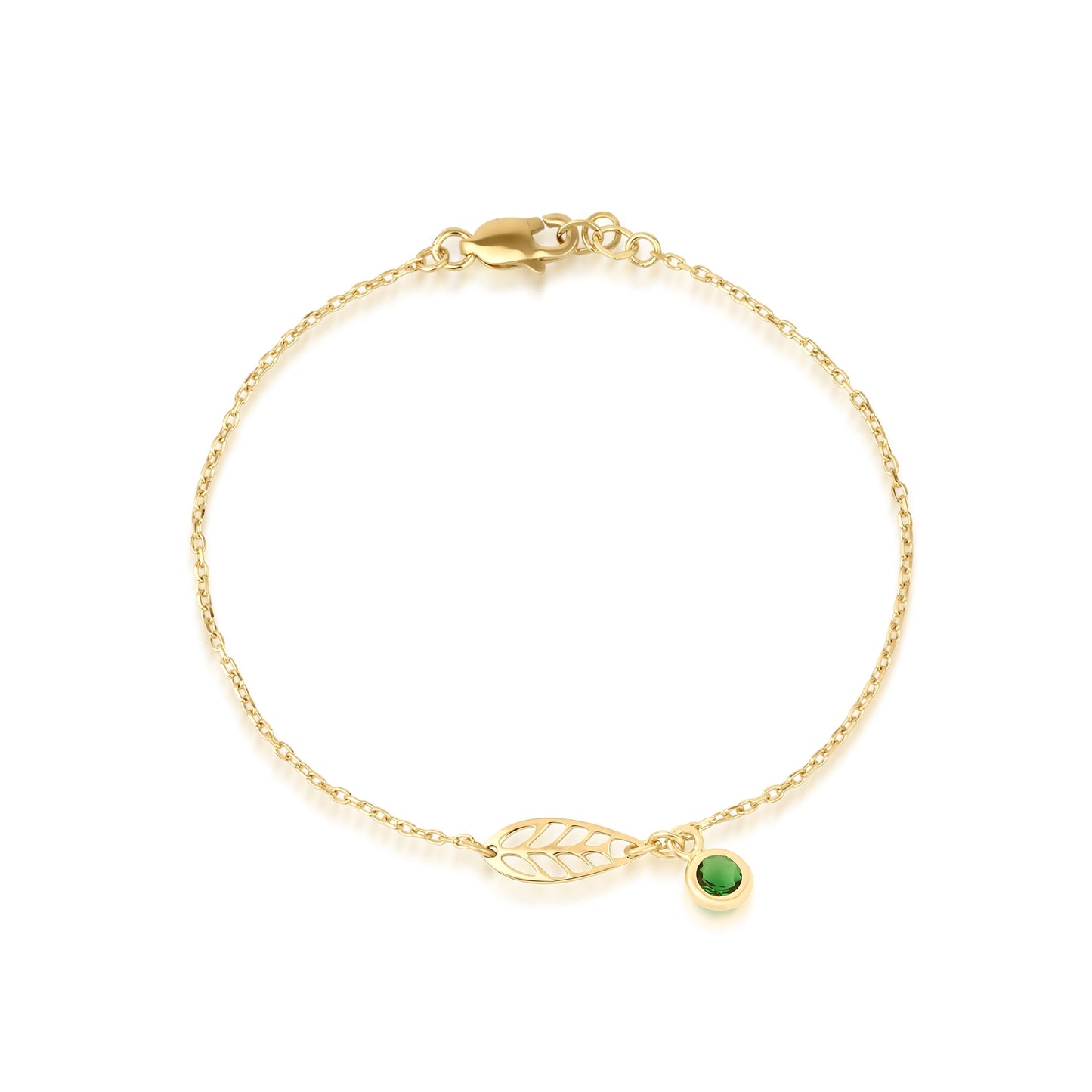 Leaf Bracelet – Gold Vermeil with Emerald Zircon Stone