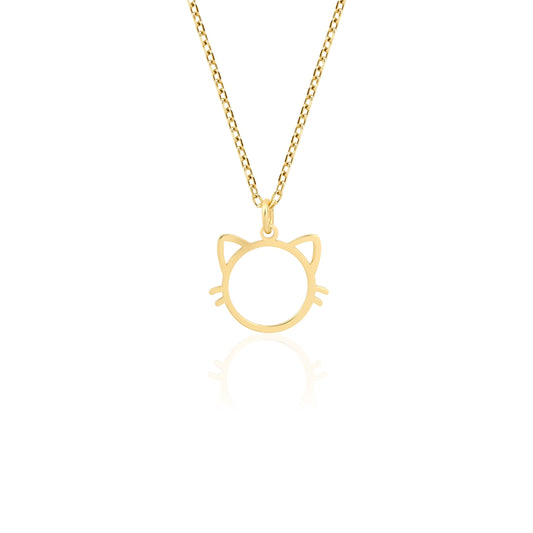 14K Gold Cat Necklace – Minimalist Cat Head Pendant with Whiskers