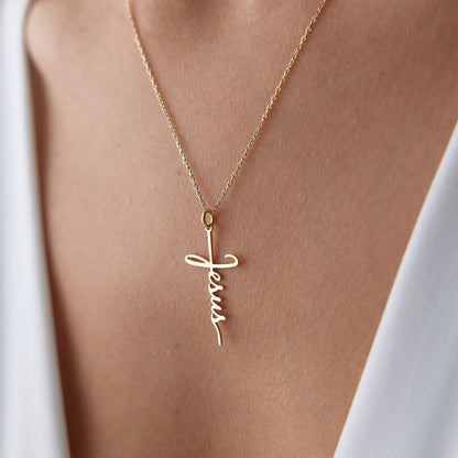 dainty gold Christian necklace for women