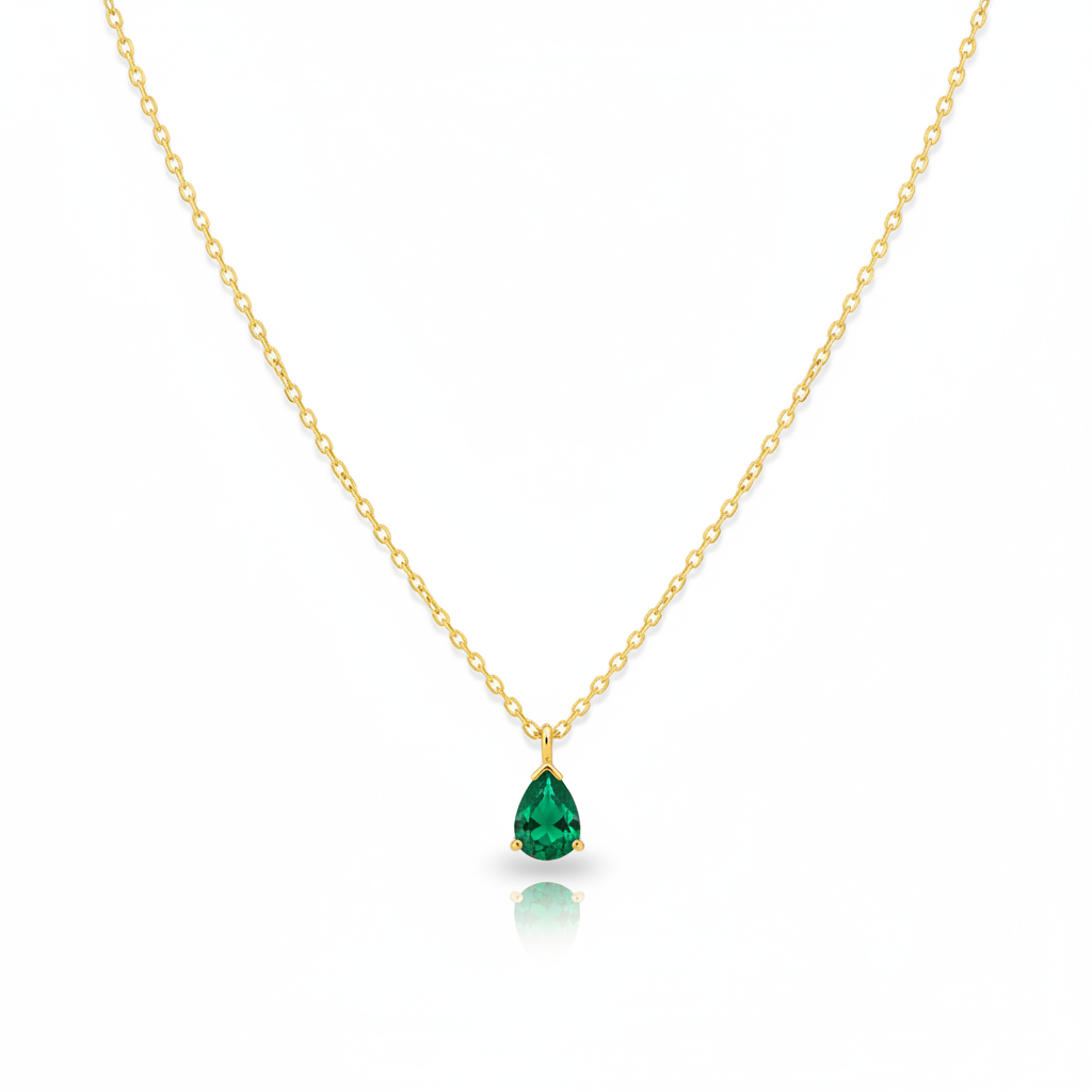 Emerald green teardrop necklace in gold vermeil on sterling silver