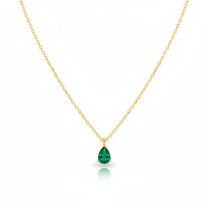 Emerald green teardrop necklace in gold vermeil on sterling silver
