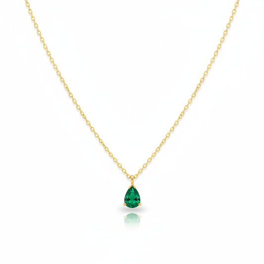 Emerald green teardrop necklace in gold vermeil on sterling silver
