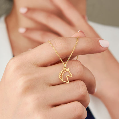 western style 14k gold horse necklace