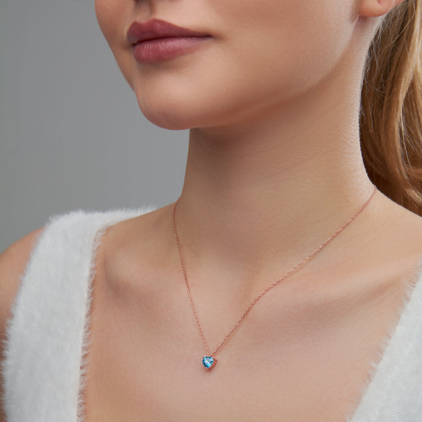 Heart Shaped Aqua Marine CZ Stone Necklace