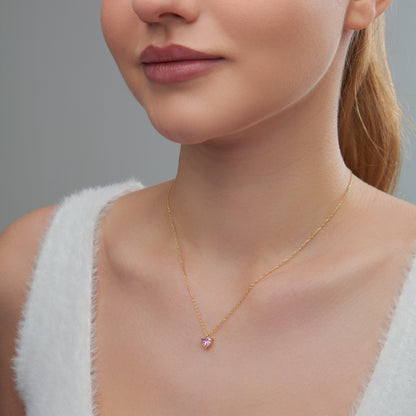Heart Shaped Pink CZ Stone Necklace