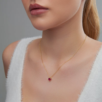 Heart Shaped Ruby CZ Stone Necklace