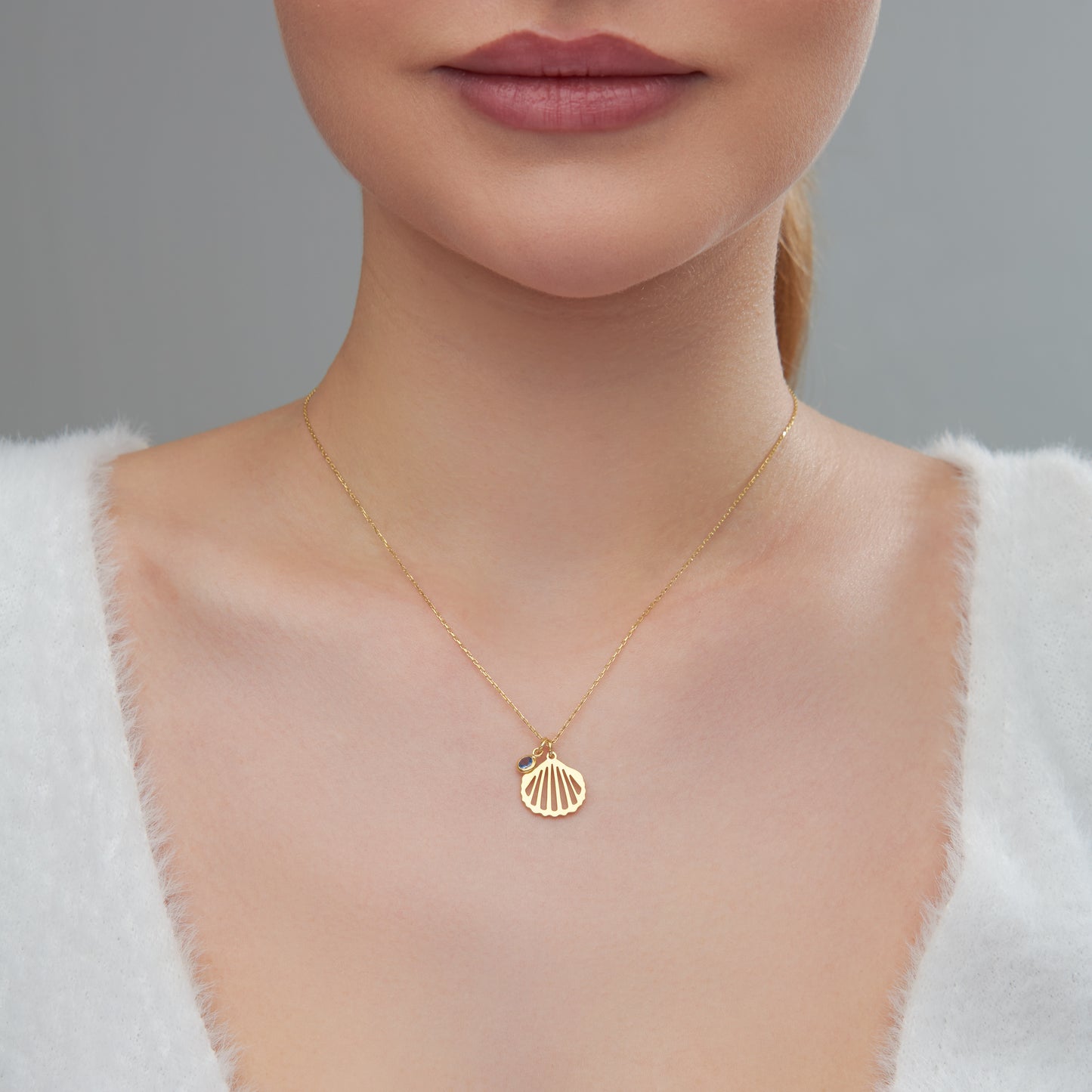 Oyster Necklace with Aqua Marine CZ Stone