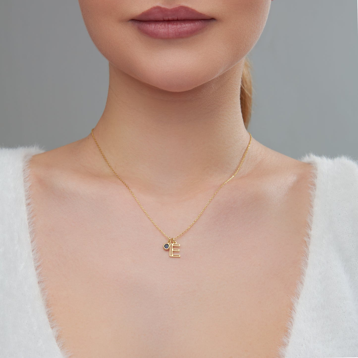 Initial Necklace with Sapphire Cz Stone