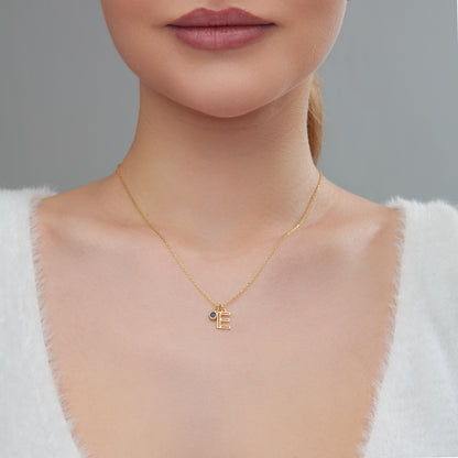 Initial Necklace with Sapphire Cz Stone