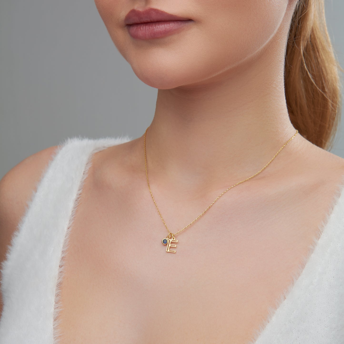 Initial Necklace with Sapphire Cz Stone