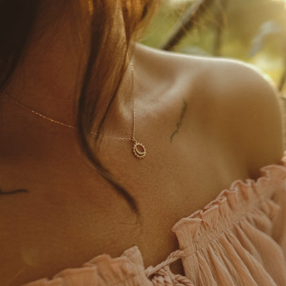 yellow or rose gold celestial moon sun necklace for her