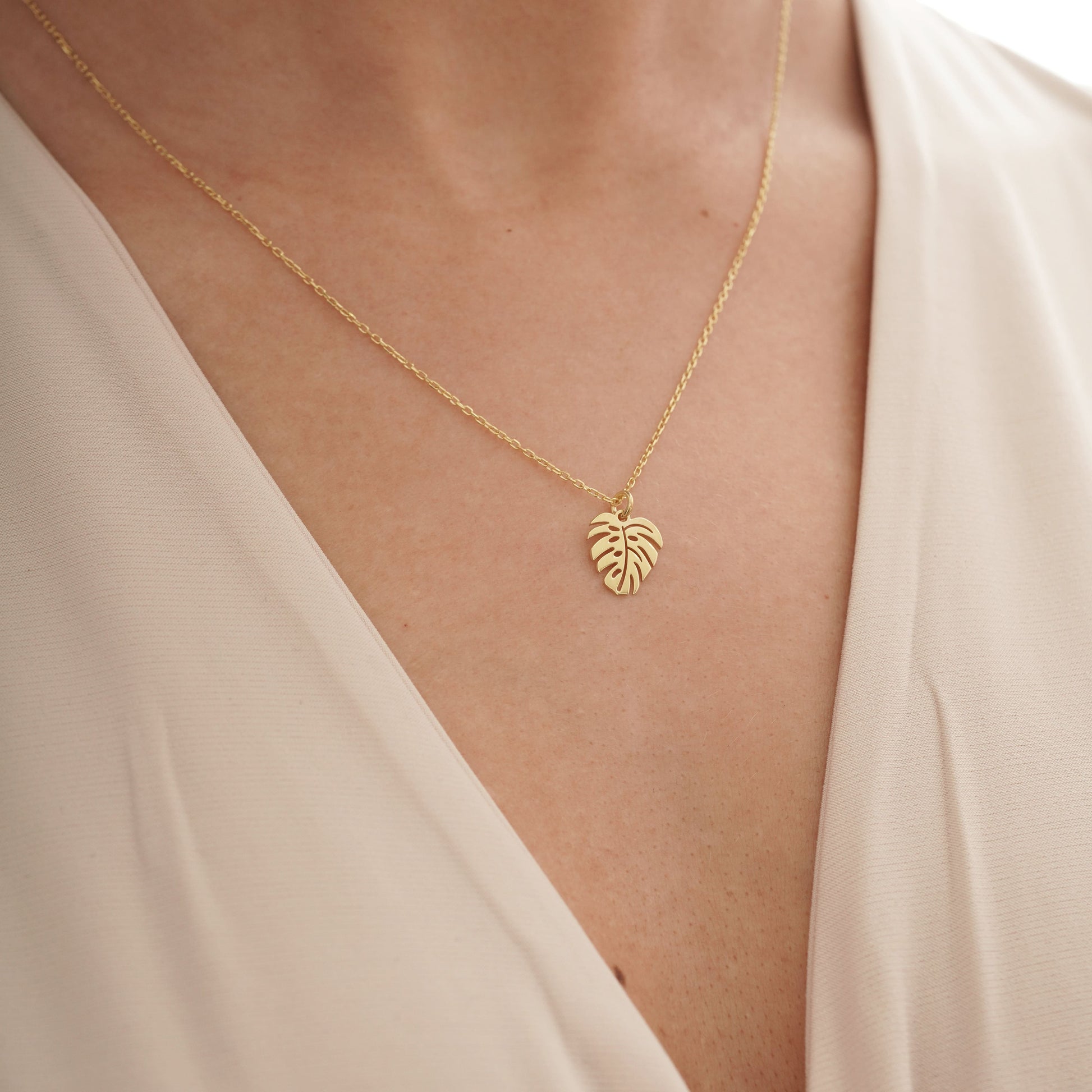 rose gold monstera foliage necklace for women