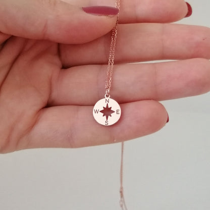 Nautical charm 14K gold compass necklace for travelers