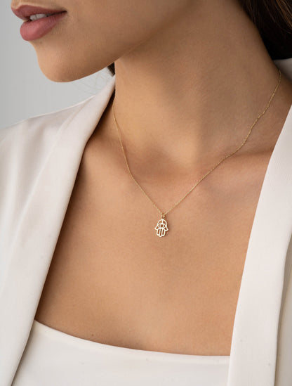 solid gold Hamsa charm necklace for women