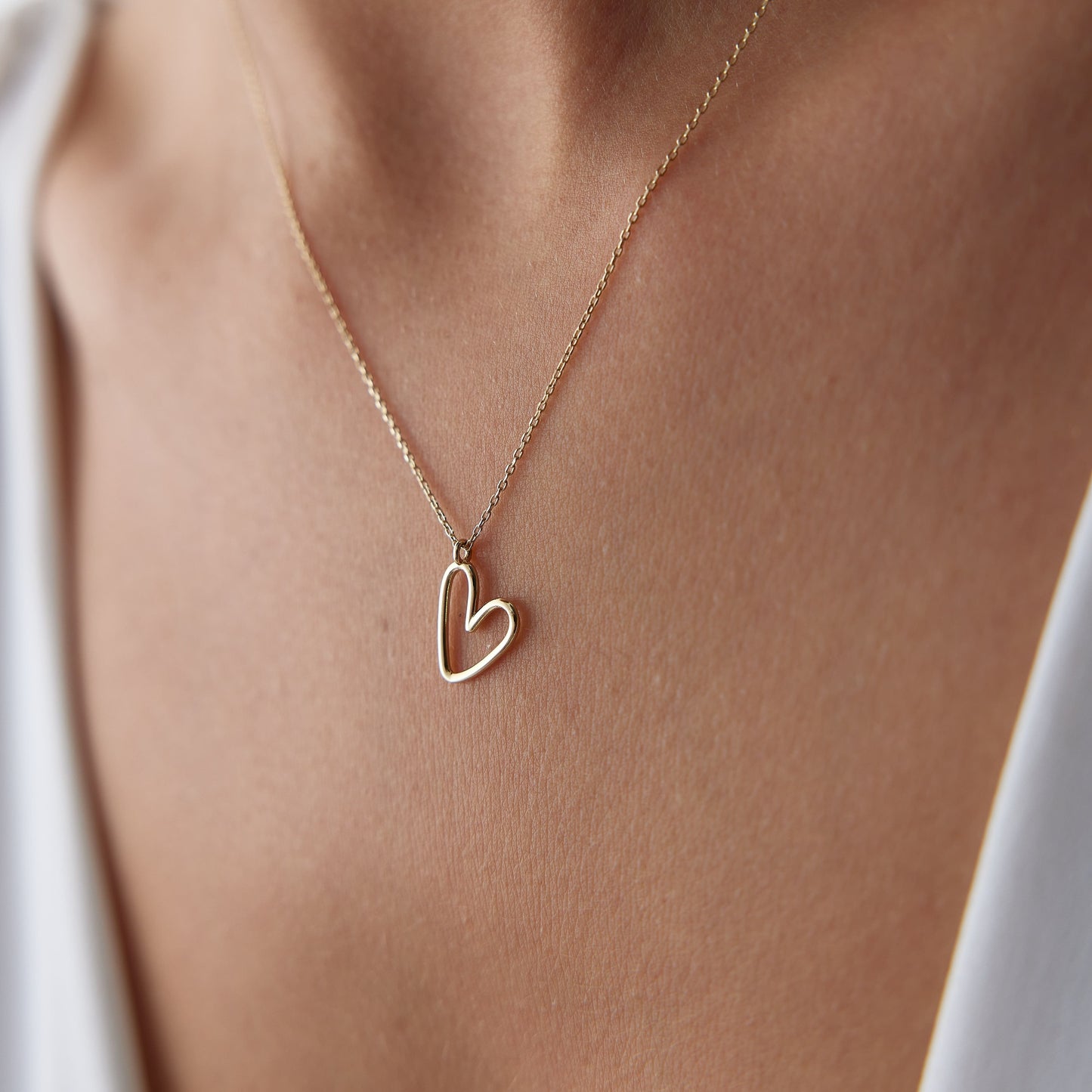 14k gold open heart necklace for women
