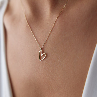 14k gold open heart necklace for women