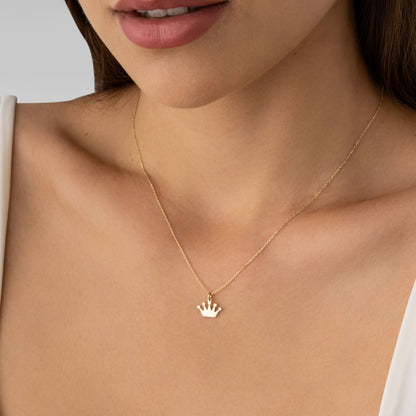 Solid gold crown pendant necklace for modern princesses
