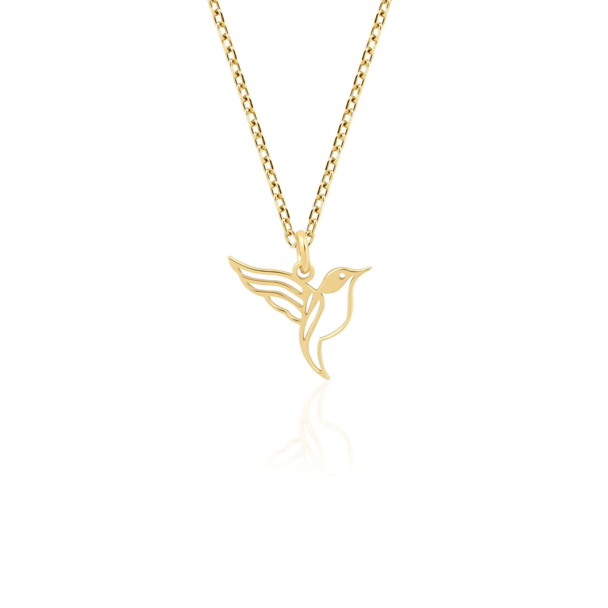 Solid gold hummingbird charm on dainty chain