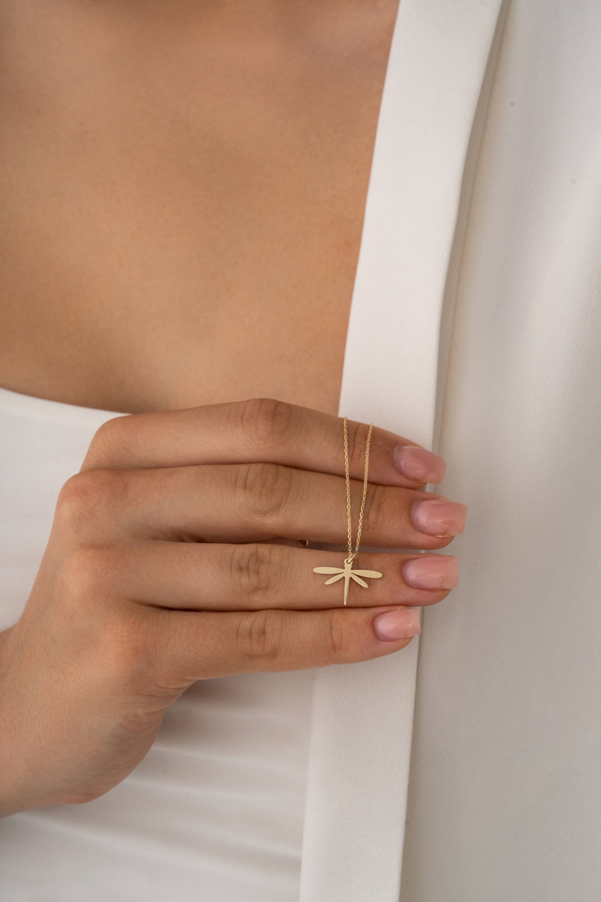 Tiny dragonfly charm in 14K gold – transformation jewelry for women