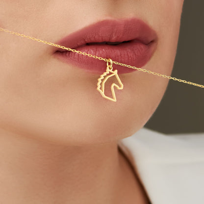 solid gold horse head pendant necklace