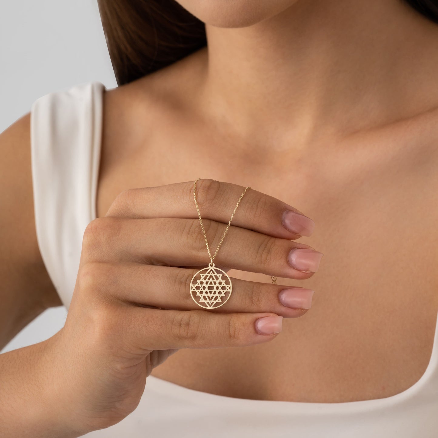 14k gold Sri Yantra necklace for women