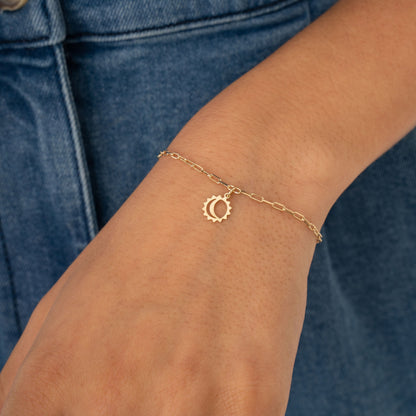 14K Gold Moon Sun Bracelet with Paperclip Chain – Celestial Harmony Jewelry