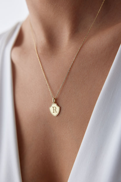 Shield Initial Necklace – Gold Vermeil on Sterling Silver