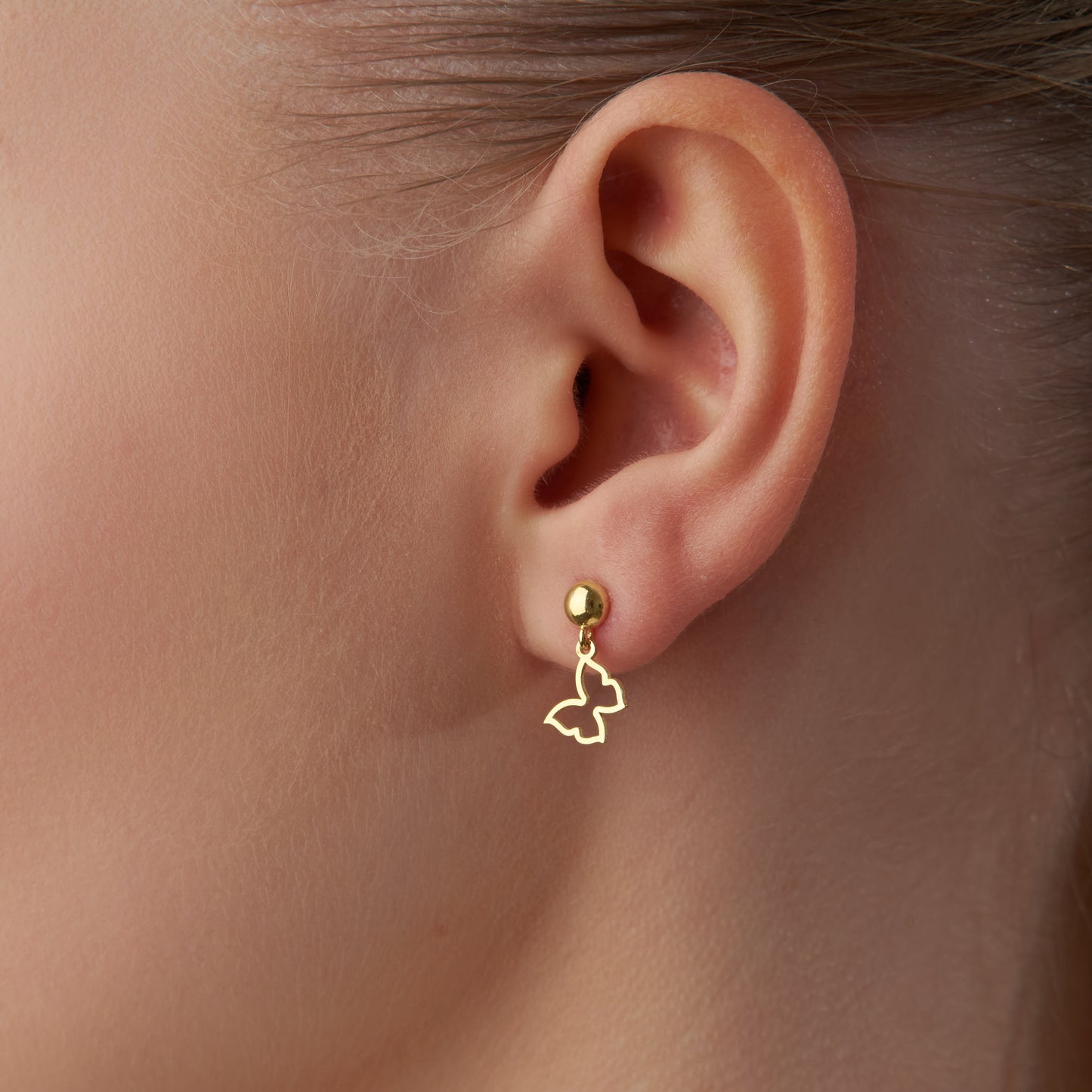 14K Solid Gold Butterfly Drop Stud Earrings – Minimal Nature-Inspired Jewelry