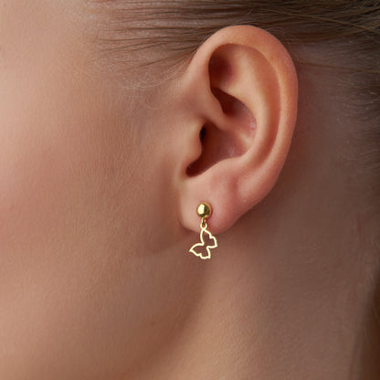 14K Solid Gold Butterfly Drop Stud Earrings – Minimal Nature-Inspired Jewelry