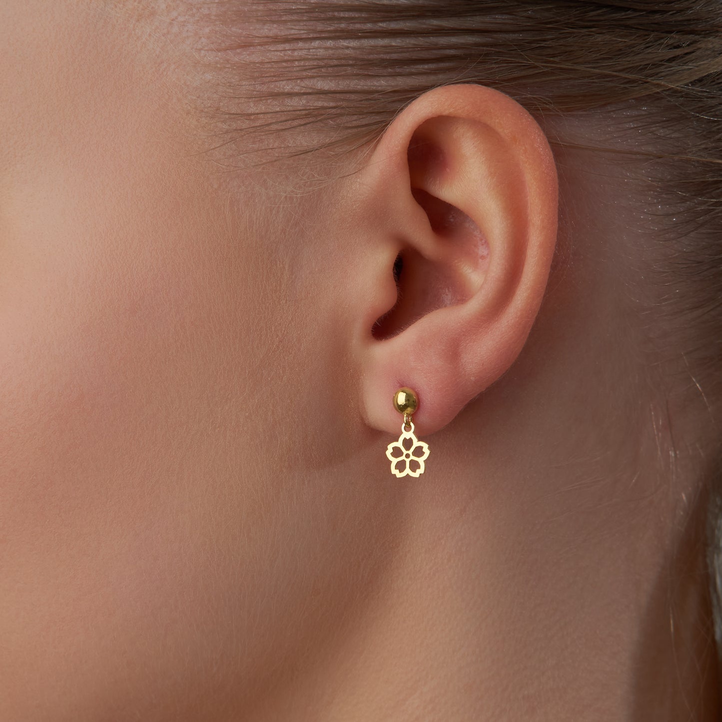 14K Solid Gold Flower Drop Stud Earrings – Dainty Nature-Inspired Jewelry