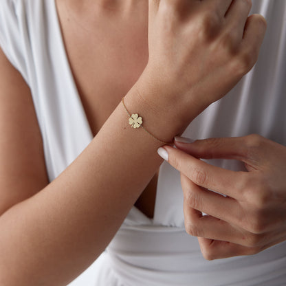 14K Gold Clover Bracelet – Lucky Four-Leaf Charm Jewelry
