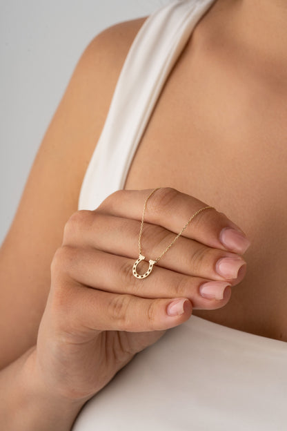 good luck charm necklace in 14k solid gold horseshoe charm