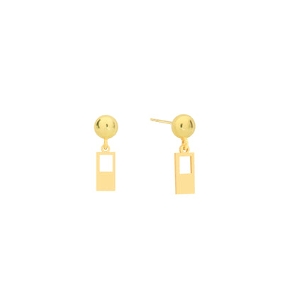 14K Solid Gold Rectangle Drop Stud Earrings – Modern Minimalist Jewelry
