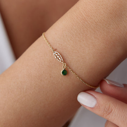 Leaf Bracelet – Gold Vermeil with Emerald Zircon Stone