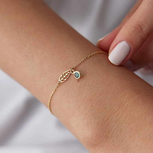 Mini Leaf Bracelet with Emerald Stone