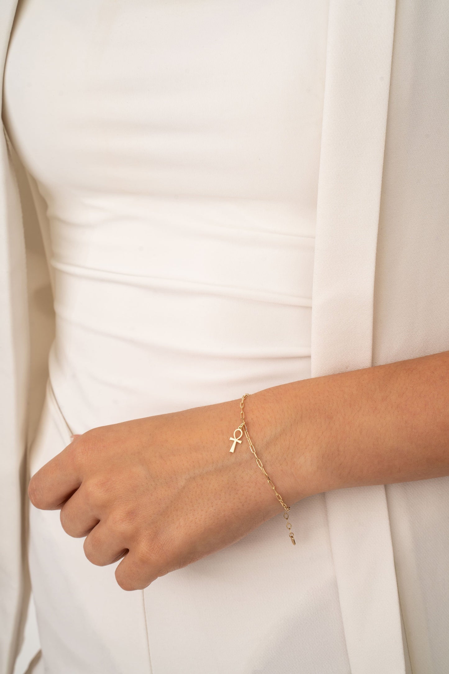 14K Gold Ankh Bracelet with Paperclip Chain – Symbol of Life & Strength